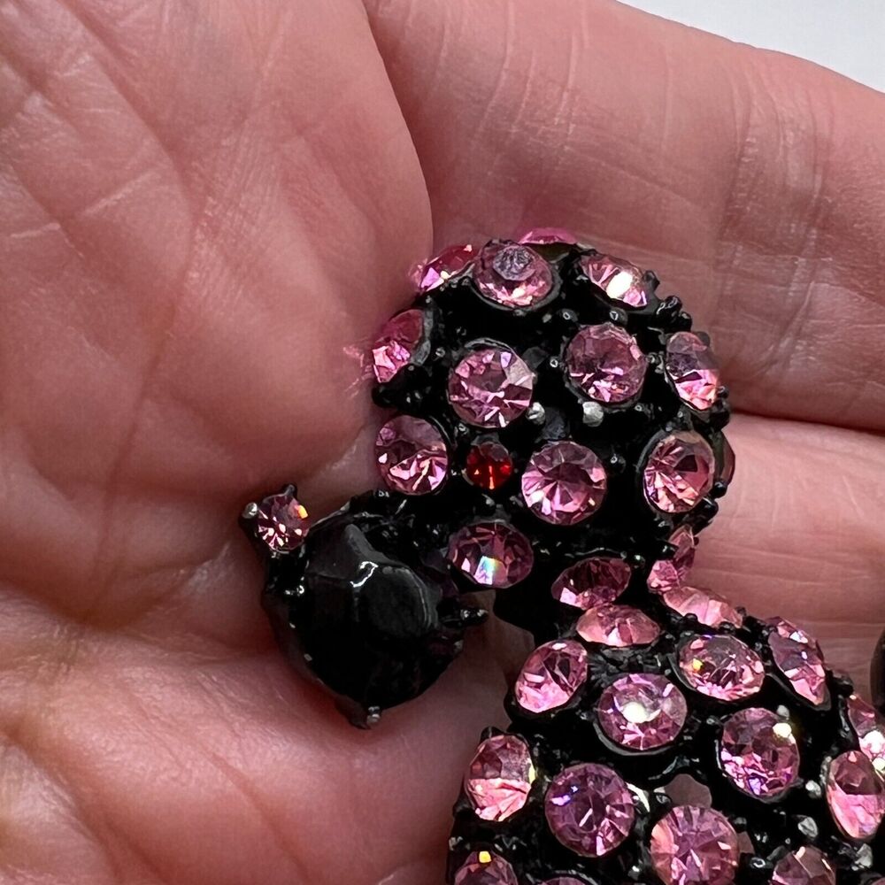 Vintage Fancy French POODLE BROOCH Dog Pink Rhinestone Japanned Costume Jewelry - Picture 4 of 8